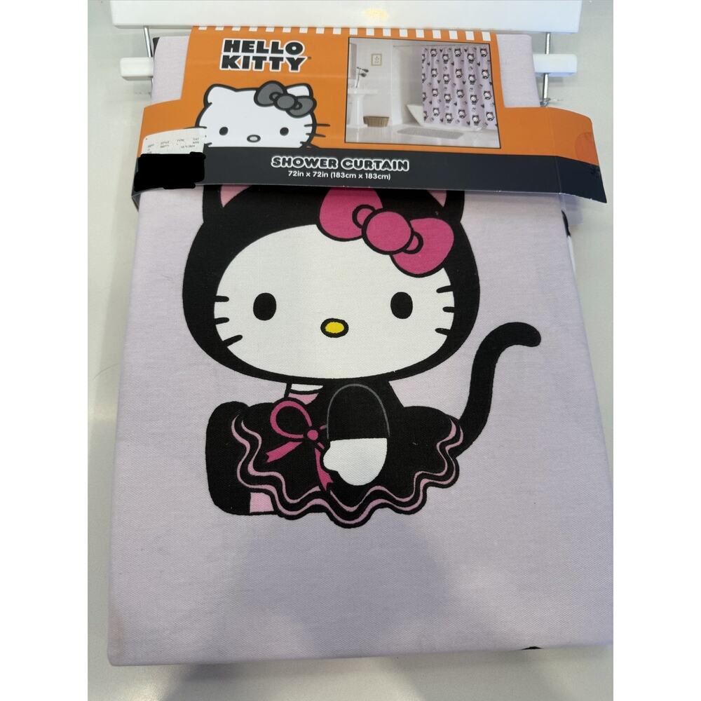 Hello Kitty Halloween Shower Curtain Black Cats Lilac Black 72" x 72" New 🐈‍⬛🎃